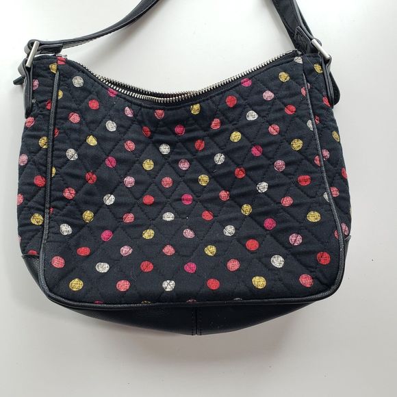 Vera Bradley Crossbody Purse; Black with Colorful Polka Dots; Approx. 8 x 9 x 3 - Picture 9 of 10